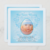 イースターの祝福 青い写真 出生発表 シーズンカード (正面/裏面)
