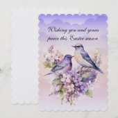 イースターの紫色の春の花2羽 シーズンカード (正面/裏面)