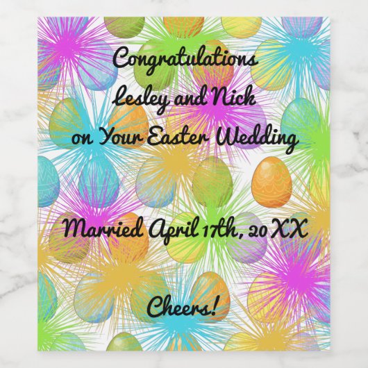 イースターの結婚式のためのカラフルな卵のワインボトルラベル ワインラベル (シングルラベル)