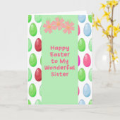 イースターの緑のデザインで妹と卵 カード (黄色い花)