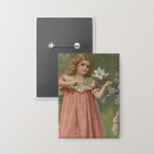 イースターの美しい少女たち、ヴィンテージイラスト、1898 缶バッジ (正面/裏面)
