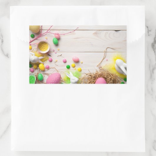 イースターの背景（イースターエッグ付） 長方形シール (バッグ)