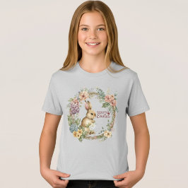 イースターの花とウサギのTシャツ（女の子用） Tシャツ