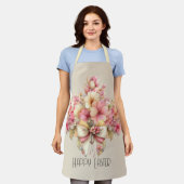 イースターの花とリボンのモチーフ エプロン (着用した状態)