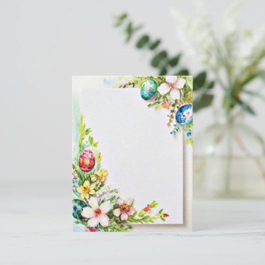 イースターの花と卵の文房具空白の。 シーズンカード (スタンド正面)