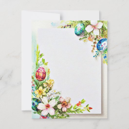 イースターの花と卵の文房具空白の。 シーズンカード (正面)