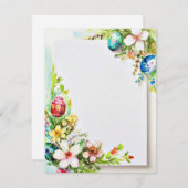 イースターの花と卵の文房具空白の。 シーズンカード (正面/裏面)