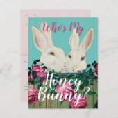 イースターの花のロマンスがかわいいウサギ シーズンポストカード (正面/裏面)