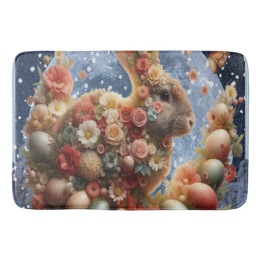 イースターの花咲くウサギ バスマット (正面)