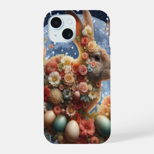 イースターの花咲くウサギ  iPhone 15ケース (裏面)