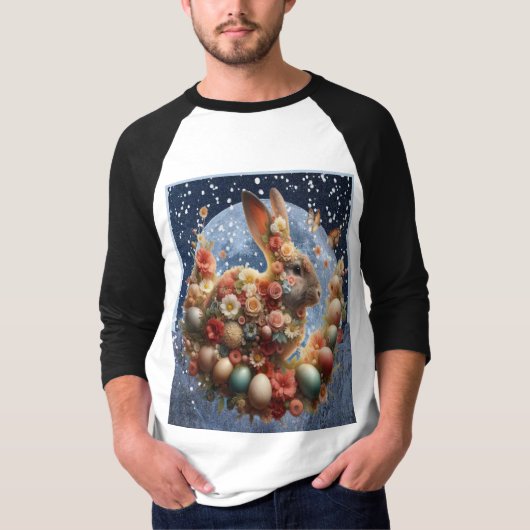 イースターの花咲くウサギ Tシャツ (正面)