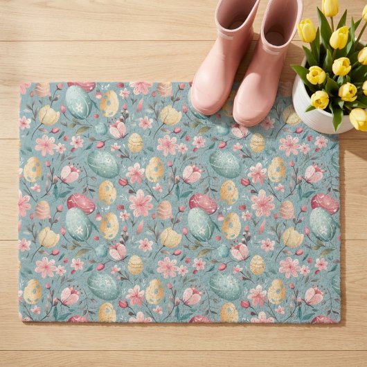 イースターの花飾り ドアマット