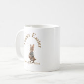 イースターの茶色いうさぎと卵 名前入りラブギフト コーヒーマグカップ (正面左)