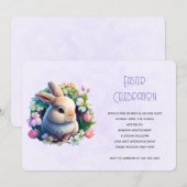 イースターの赤ちゃんウサギと春の花 招待状 (正面/裏面)