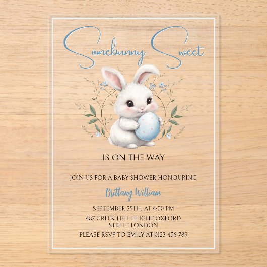 イースターの赤ちゃんシャワーの途中で甘いSomebunny アクリル招待状 (正面)