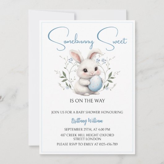 イースターの赤ちゃんシャワーの途中で甘いSomebunny 招待状 (正面)
