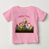 イースターの赤ちゃん動物 チック ウサギ 卵 バスケット ベビーTシャツ (正面)