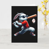 イースターの野球をする幸せなウサギ少年 カード (黄色い花)