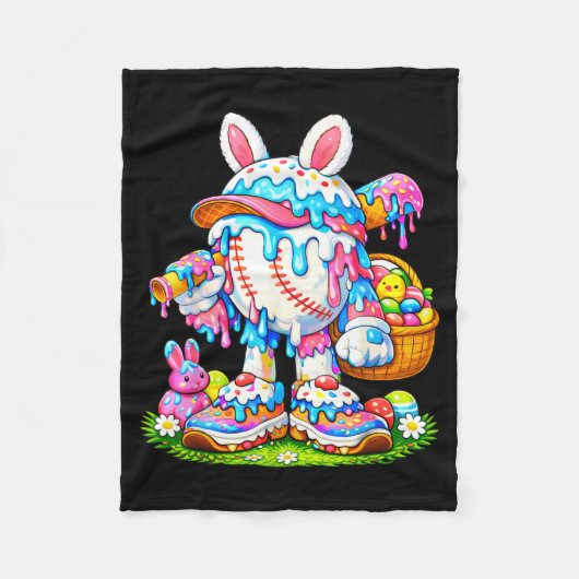 イースターの野球ドリップアイス服少年 フリースブランケット (正面)