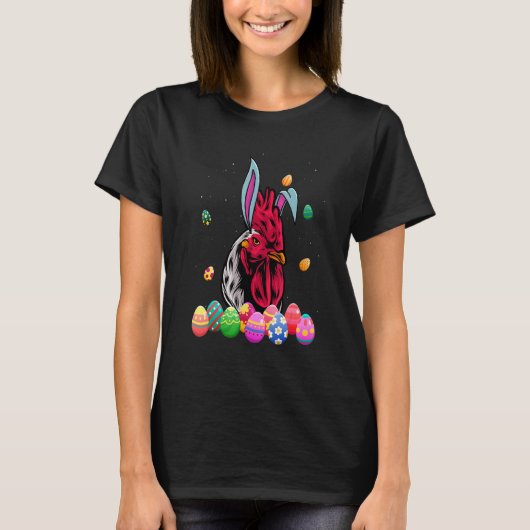 イースターの雄鶏うさぎ 楽しいイースターのお祝いに Tシャツ (正面)