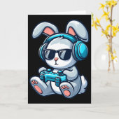 イースターの面白いゲーマーうさぎ カード (黄色い花)