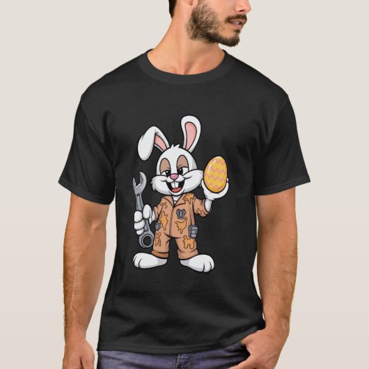 イースターの面白いメカニック ウサギのグリースモンキー Tシャツ (正面)