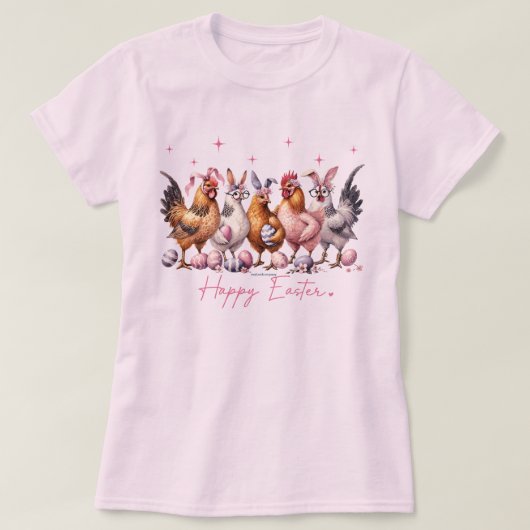 イースターの面白いTシャツ – うさぎとニワトリ Tシャツ (デザイン正面)