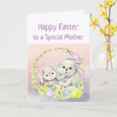 イースターの願い特別なママかわいい動物バニー カード (黄色い花)