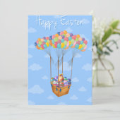 イースターの風船かごにカラフルな卵 招待状 (スタンド正面)