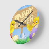 イースターの鳥と卵のサイン ラウンド壁時計 (傾斜)
