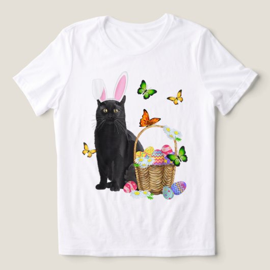 イースターの黒猫ウサギ耳 トライブレンドTシャツ (デザイン正面)