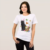 イースターの黒猫ウサギ耳 トライブレンドTシャツ (正面全面)