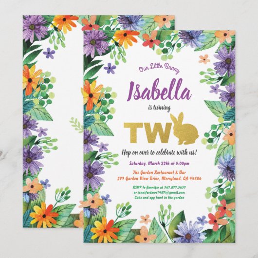 イースターの2歳の誕生日パーティー招待状 招待状 (正面/裏面)