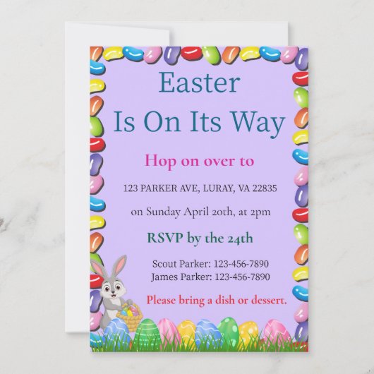 イースターはその途中でゼリー豆イースター招待状 招待状 (正面)