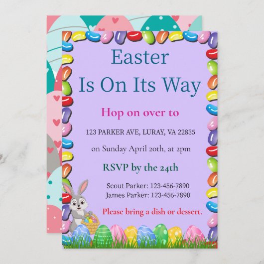 イースターはその途中でゼリー豆イースター招待状 招待状 (正面/裏面)
