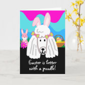 イースターはプードルのかわいい犬のほうが優しい カード (黄色い花)