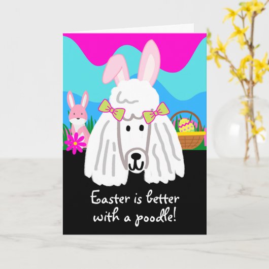 イースターはプードルのかわいい犬のほうが優しい カード (黄色い花)