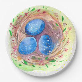 イースターは水の色ブルースエッグを切る ペーパープレート