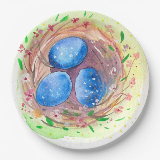 イースターは水の色ブルースエッグを切る ペーパープレート (正面)