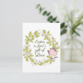 イースターは神の愛の贈り物 ヨハネ 3:16 花輪 ポストカード (スタンド正面)