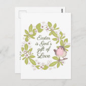 イースターは神の愛の贈り物 ヨハネ 3:16 花輪 ポストカード (正面/裏面)