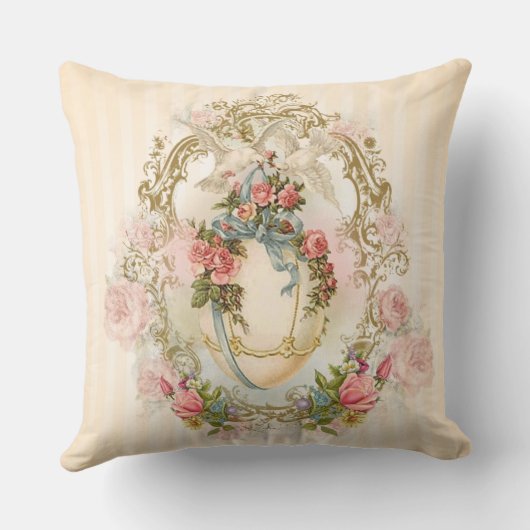 イースターは、上がりましたり、金ゴールドの鳩ベージュ色花柄に卵を投げつけましたり、飾ります クッション (裏面)