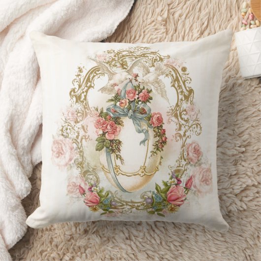 イースターは、上がりましたり、金ゴールドの鳩ベージュ色花柄に卵を投げつけましたり、飾ります クッション (ブランケット)