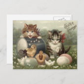 イースターひよこによって着色される卵の子ネコ猫 シーズンポストカード (正面/裏面)
