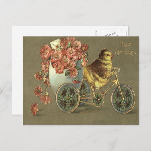 イースターひよこの卵の菊のバイクのラブレター シーズンポストカード (正面/裏面)