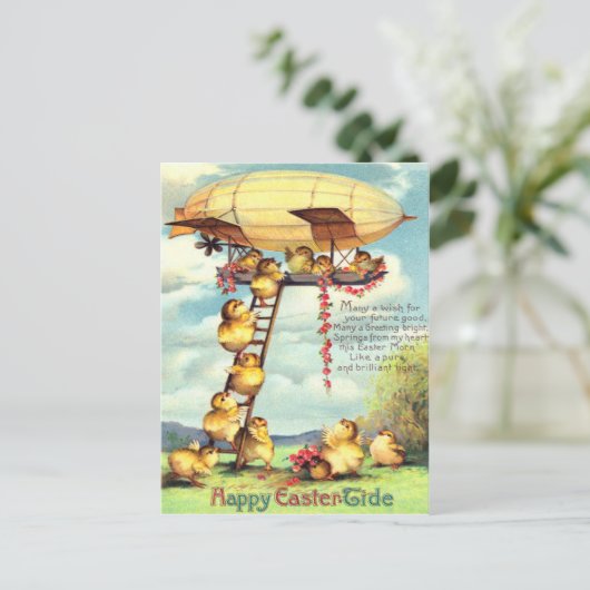 イースターひよこの軟式小型飛行船のツェッペリン型飛行船の花 シーズンポストカード (スタンド正面)