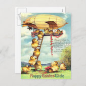 イースターひよこの軟式小型飛行船のツェッペリン型飛行船の花 シーズンポストカード (正面/裏面)