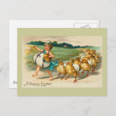 イースターひよこパレードのヴィンテージ シーズンポストカード (正面/裏面)