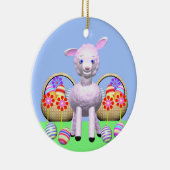 イースターよくはしゃぐラム、花とバスケット セラミックオーナメント (右)