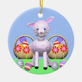 イースターよくはしゃぐラム、花とバスケット セラミックオーナメント